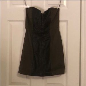 Olive and leather deep V mini dress